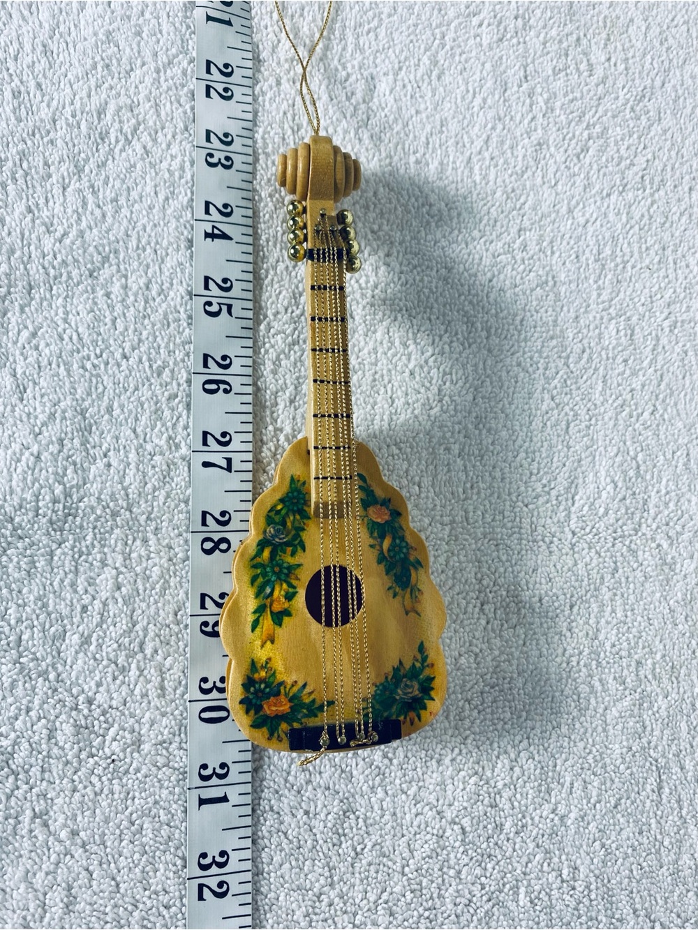 Vintage Wooden Mandolin Christmas Ornament Hand Painted Floral Instrument - Picture 12 of 12